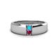 1 - Ethan 3.00 mm Round Turquoise and Rhodolite Garnet 2 Stone Men Wedding Ring 