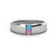 1 - Ethan 3.00 mm Round Turquoise and Pink Sapphire 2 Stone Men Wedding Ring 