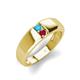 4 - Ethan 3.00 mm Round Turquoise and Ruby 2 Stone Men Wedding Ring 