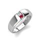 4 - Ethan 3.00 mm Round White Sapphire and Ruby 2 Stone Men Wedding Ring 