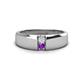 1 - Ethan 3.00 mm Round White Sapphire and Amethyst 2 Stone Men Wedding Ring 