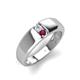 4 - Ethan 3.00 mm Round White Sapphire and Rhodolite Garnet 2 Stone Men Wedding Ring 