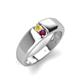 4 - Ethan 3.00 mm Round Yellow Sapphire and Rhodolite Garnet 2 Stone Men Wedding Ring 