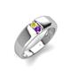 4 - Ethan 3.00 mm Round Yellow Sapphire and Amethyst 2 Stone Men Wedding Ring 