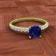 2 - Aurin 6.00 mm Cushion Shape Lab Created Blue Sapphire and Diamond Engagement Ring 