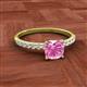 2 - Aurin 6.00 mm Cushion Shape Lab Created Pink Sapphire and Diamond Engagement Ring 