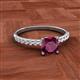 2 - Aurin 6.00 mm Cushion Shape Rhodolite Garnet and Diamond Engagement Ring 