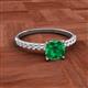 2 - Aurin 6.00 mm Cushion Shape Lab Created Emerald and Diamond Engagement Ring 