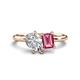 1 - Nadya Pear Shape IGI Certified Lab Grown Diamond & Emerald Shape Pink Tourmaline 2 Stone Duo Ring 