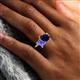 6 - Nadya Pear Shape Lab Created Blue Sapphire & Emerald Shape Tanzanite 2 Stone Duo Ring 