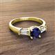 2 - Zosia 6.00 mm Round Blue Sapphire and Tapered Baguette Diamond Three Stone Engagement Ring  
