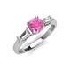 3 - Zosia 6.00 mm Round Lab Created Pink Sapphire and Tapered Baguette Diamond Three Stone Engagement Ring  