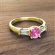 2 - Zosia 6.00 mm Round Lab Created Pink Sapphire and Tapered Baguette Diamond Three Stone Engagement Ring  