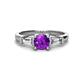 1 - Zosia 6.50 mm Round Amethyst and Tapered Baguette Diamond Three Stone Engagement Ring  