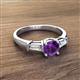 2 - Zosia 6.50 mm Round Amethyst and Tapered Baguette Diamond Three Stone Engagement Ring  