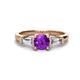 1 - Zosia 6.50 mm Round Amethyst and Tapered Baguette Diamond Three Stone Engagement Ring  