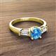 2 - Zosia 6.50 mm Round Blue Topaz and Tapered Baguette Diamond Three Stone Engagement Ring  