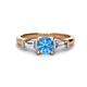 1 - Zosia 6.50 mm Round Blue Topaz and Tapered Baguette Diamond Three Stone Engagement Ring  