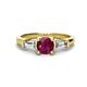 1 - Zosia 6.50 mm Round Rhodolite Garnet and Tapered Baguette Diamond Three Stone Engagement Ring  