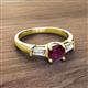 2 - Zosia 6.50 mm Round Rhodolite Garnet and Tapered Baguette Diamond Three Stone Engagement Ring  