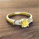 2 - Zosia 6.00 mm Round Lab Created Yellow Sapphire and Tapered Baguette Diamond Three Stone Engagement Ring  