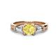 1 - Zosia 6.00 mm Round Lab Created Yellow Sapphire and Tapered Baguette Diamond Three Stone Engagement Ring  