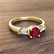 2 - Zosia 6.00 mm Round Ruby and Tapered Baguette Diamond Three Stone Engagement Ring  