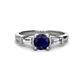 1 - Zosia 6.00 mm Round Blue Sapphire and Tapered Baguette Diamond Three Stone Engagement Ring  