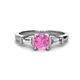 1 - Zosia 6.00 mm Round Lab Created Pink Sapphire and Tapered Baguette Diamond Three Stone Engagement Ring  