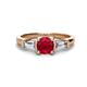 1 - Zosia 6.00 mm Round Ruby and Tapered Baguette Diamond Three Stone Engagement Ring  