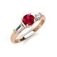 3 - Zosia 6.00 mm Round Ruby and Tapered Baguette Diamond Three Stone Engagement Ring  