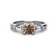 1 - Zosia 6.50 mm Round Smoky Quartz and Tapered Baguette Diamond Three Stone Engagement Ring  