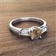 2 - Zosia 6.50 mm Round Smoky Quartz and Tapered Baguette Diamond Three Stone Engagement Ring  