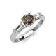3 - Zosia 6.50 mm Round Smoky Quartz and Tapered Baguette Diamond Three Stone Engagement Ring  