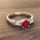 2 - Zosia 6.00 mm Round Ruby and Tapered Baguette Diamond Three Stone Engagement Ring  