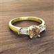 2 - Zosia 6.50 mm Round Smoky Quartz and Tapered Baguette Diamond Three Stone Engagement Ring  