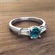 2 - Zosia 6.00 mm Round Blue Diamond and Tapered Baguette Diamond Three Stone Engagement Ring  