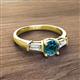 2 - Zosia 6.00 mm Round Blue Diamond and Tapered Baguette Diamond Three Stone Engagement Ring  