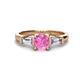 1 - Zosia 6.00 mm Round Lab Created Pink Sapphire and Tapered Baguette Diamond Three Stone Engagement Ring  