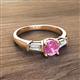 2 - Zosia 6.00 mm Round Lab Created Pink Sapphire and Tapered Baguette Diamond Three Stone Engagement Ring  