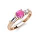 3 - Zosia 6.00 mm Round Lab Created Pink Sapphire and Tapered Baguette Diamond Three Stone Engagement Ring  