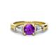 1 - Zosia 6.50 mm Round Amethyst and Tapered Baguette Diamond Three Stone Engagement Ring  