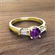 2 - Zosia 6.50 mm Round Amethyst and Tapered Baguette Diamond Three Stone Engagement Ring  