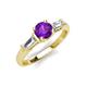 3 - Zosia 6.50 mm Round Amethyst and Tapered Baguette Diamond Three Stone Engagement Ring  