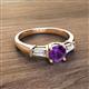 2 - Zosia 6.50 mm Round Amethyst and Tapered Baguette Diamond Three Stone Engagement Ring  