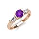 3 - Zosia 6.50 mm Round Amethyst and Tapered Baguette Diamond Three Stone Engagement Ring  