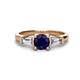 1 - Zosia 6.00 mm Round Blue Sapphire and Tapered Baguette Diamond Three Stone Engagement Ring  