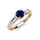3 - Zosia 6.00 mm Round Blue Sapphire and Tapered Baguette Diamond Three Stone Engagement Ring  
