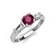3 - Zosia 6.50 mm Round Rhodolite Garnet and Tapered Baguette Diamond Three Stone Engagement Ring  