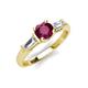 3 - Zosia 6.50 mm Round Rhodolite Garnet and Tapered Baguette Diamond Three Stone Engagement Ring  